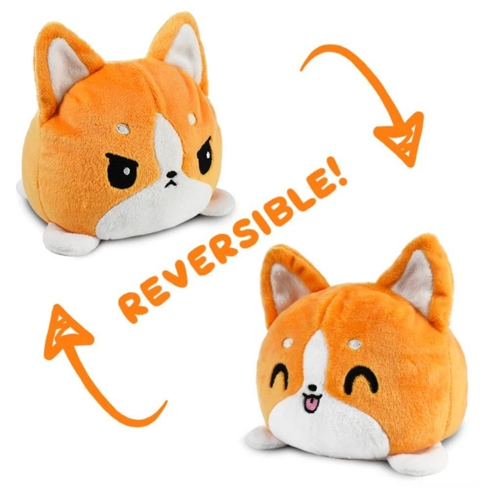 TeeTurtle Reversible Shiba Inu Plush Happy Angry Mood Corgi Dog 4" Orange White